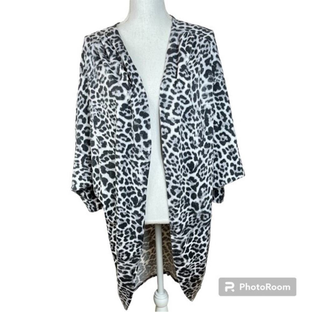 Jodifl Gray Women Leopard Cheetah Animal Print Business Casual Kimono Cardigan M